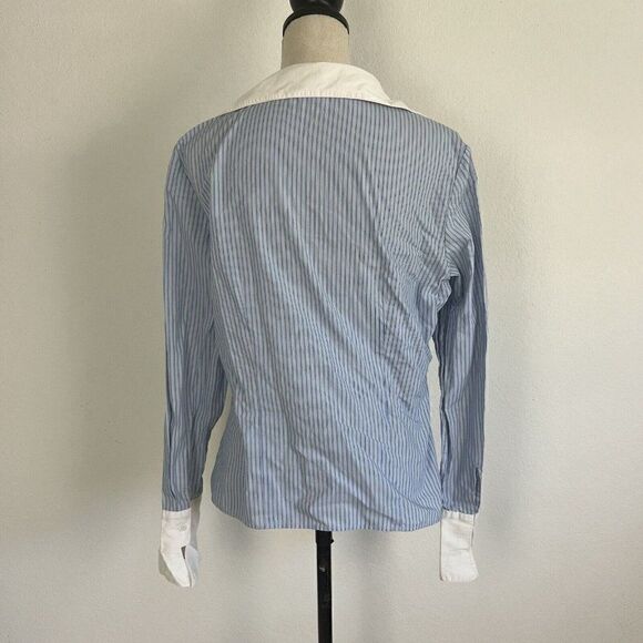 Tailor New York Vintage Y2K Button Down Blue & White Pinstriped Women Blouse Lrg - Picture 2 of 11